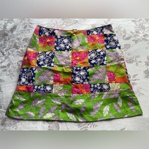 Vintage Silk Tropical Patchwork Printed Mini Skirt 14 Preppy Resortwear Vacation